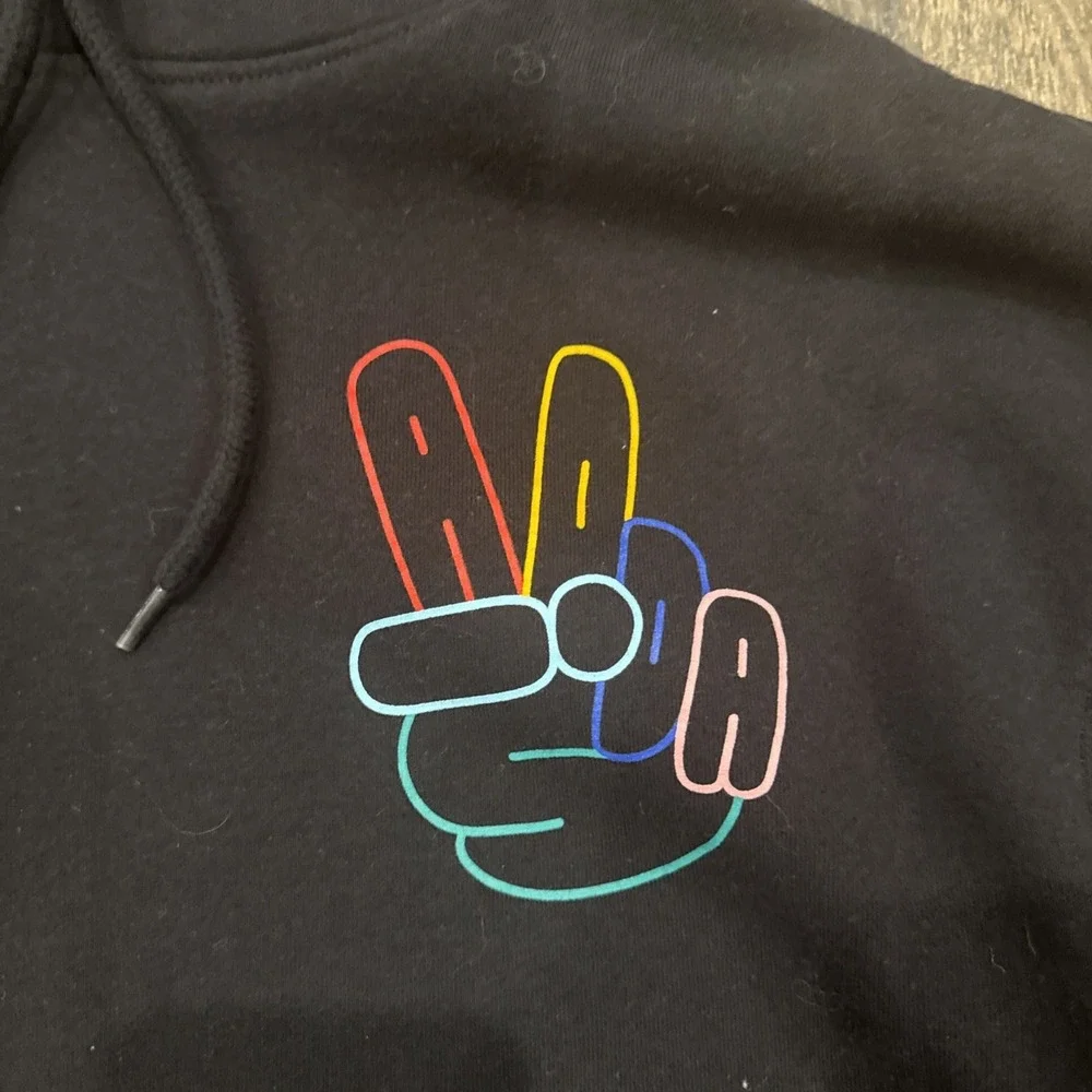 Adidas Originals‎ Hoodie Men's M Black Pullover Fleece Peace Sign Hand Graphic